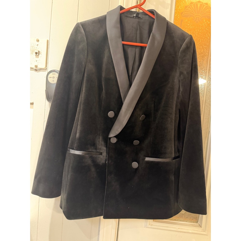 Express Black Velvet Double Breasted Blazer Satin Shawl Lapel Tuxedo Jacket M